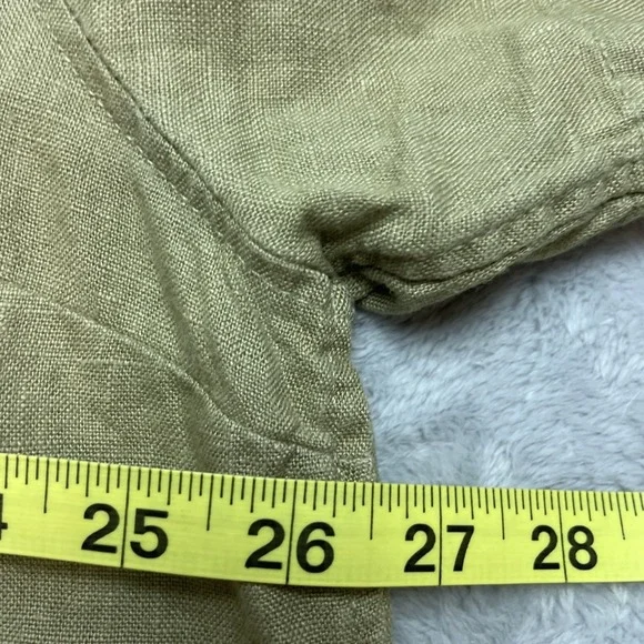 Athleta Womens Retreat 100% Linen Shirt Size XL Olive Green Button Short Sleeve - Picture 8 of 9